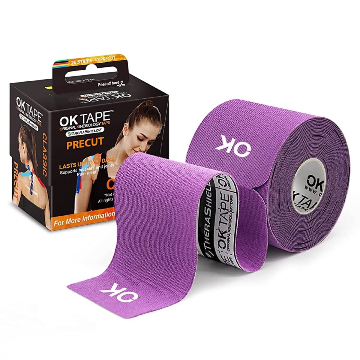 Kinesiologisches Tape als Rolle und vorgeschnittene Precut-Strips